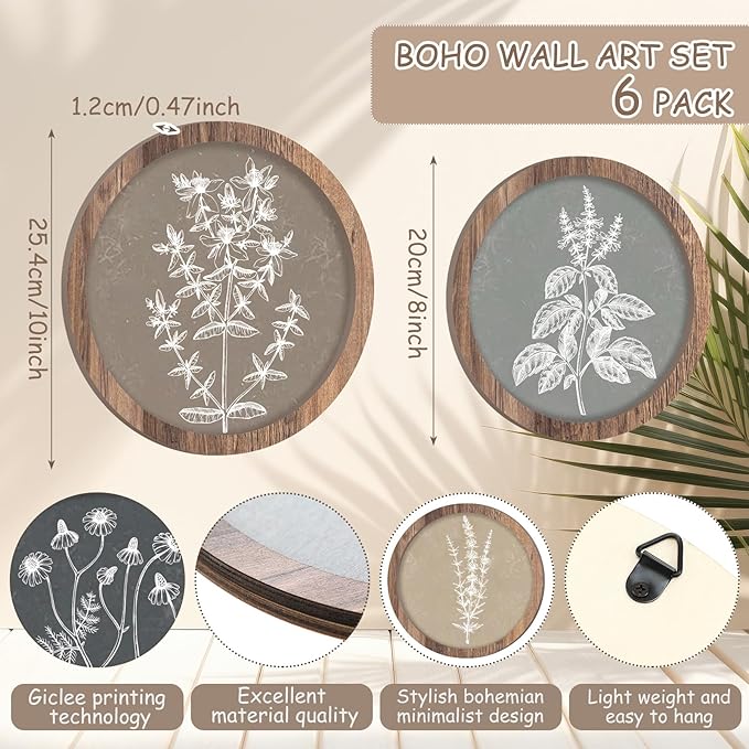 Threehoney 6 Pcs Framed Botanical Wall Art Set Floral Wall Art Vintage Boho - Image 2