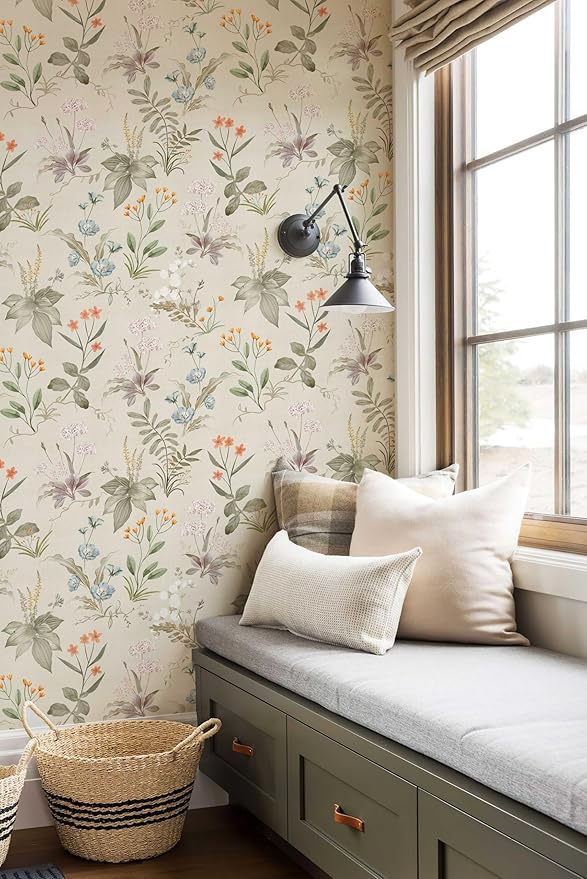 Simon&Siff Vintage Wallpaper Peel and Stick Beige Floral Contact Paper - Image 3