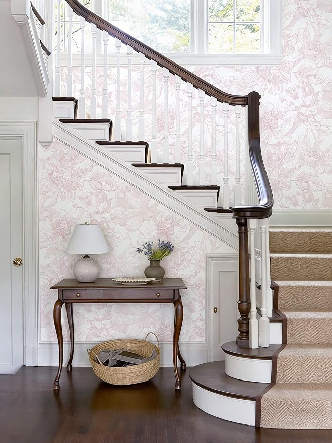 Ismoon Large Floral Peel and Stick Wallpaper Boho White/Pink Contact Paper - Image 7