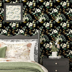 Black Floral Wallpaper Peel and Stick, Vintage Dark Green Leaves - Image 2
