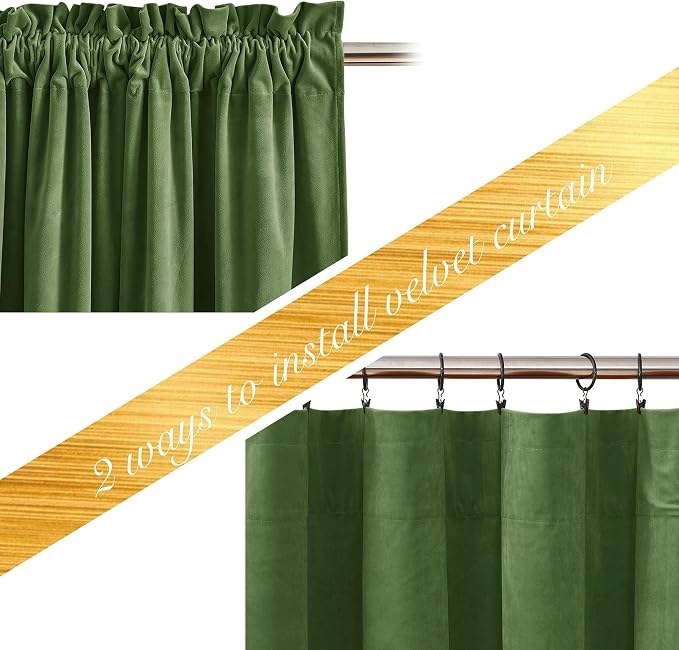 NICETOWN Moss Green Velvet Curtains and Drapes, Thermal Insulated Soft Window - Image 3