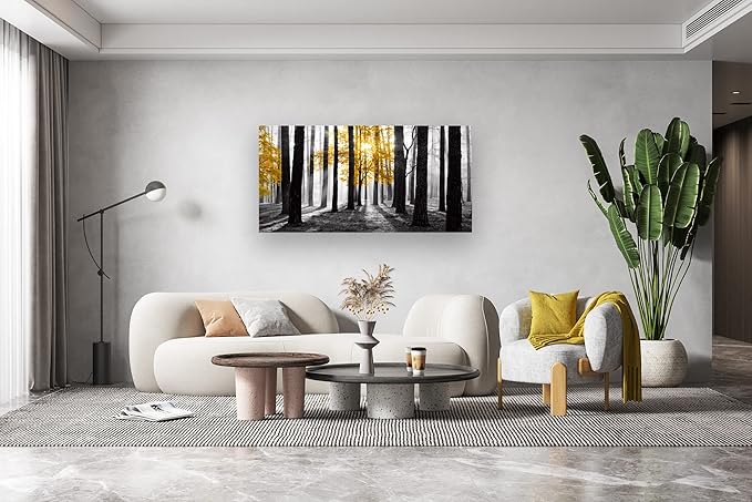 Cao Gen Decor Art S06350 Wall Art Canvas Painting Yellow Tree in Black and - Image 6