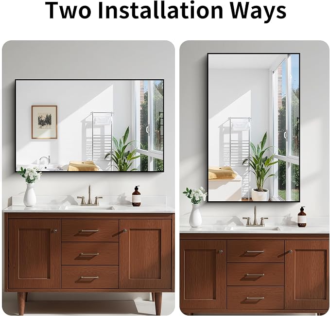 KOCUUY Black Rectangle Mirror, Large Black Wall Mounted Mirror, Metal Framed - Image 8