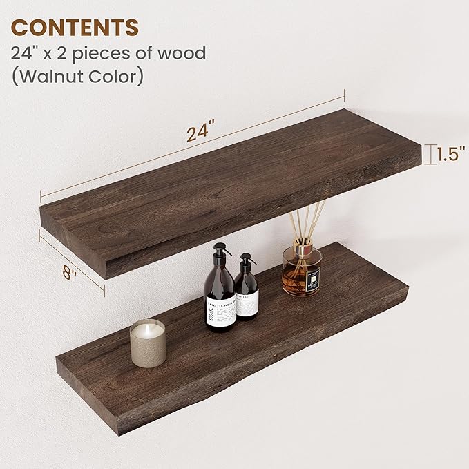 Floating Shelves for Wall Decor, Rustic Solid Elm Wood Live Edge Floating - Image 2