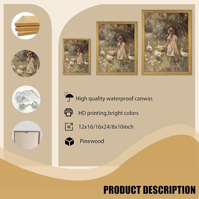 Wood Framed Canvas Wall Art, Vintage Girl - Image 3