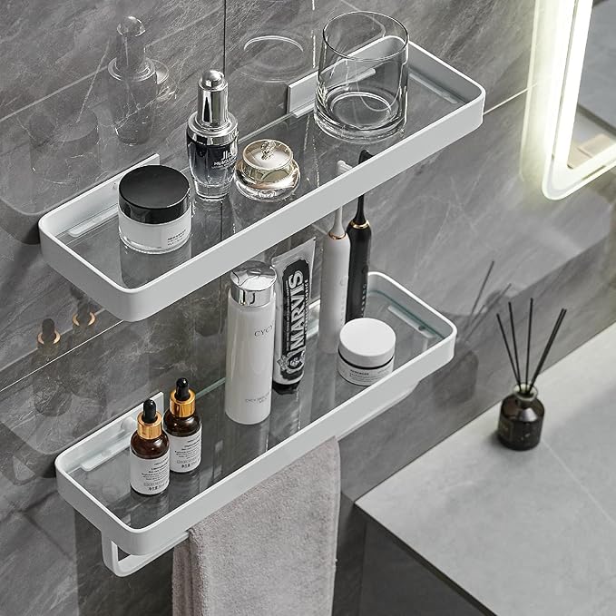 VOLPONE Bathroom Shelves Wall Mounted 2 Tier Glass Floating Shelf - Image 9