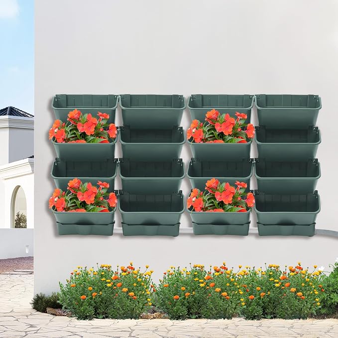 Vertical Wall Planter with 16 Pots, Hanging Garden Plant Flowerpot Holder - Image 3