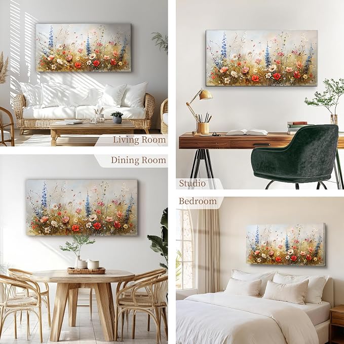 SERIMINO Colorful Floral Wall Art, Rustic Farmhouse Botanical Decor Large - Image 5