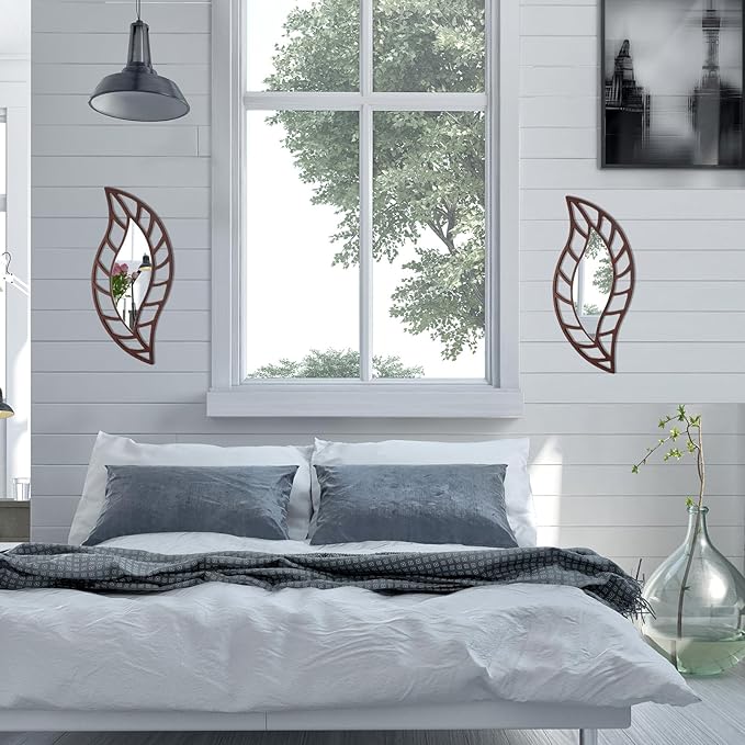 Roowest 2 Pcs Decorative Mirror Wall Decor Leaf Teardrop Mirror Wall Mounted - Image 5
