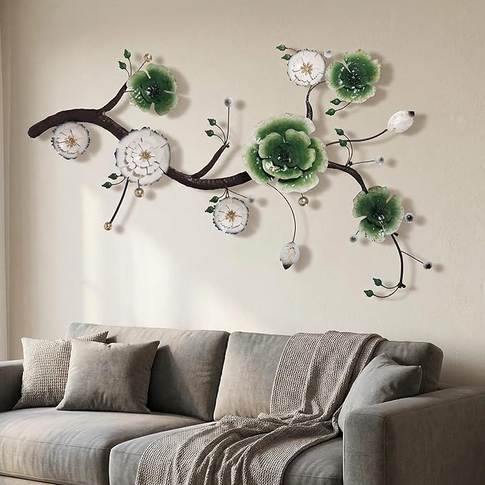 Large 3D Abstract Art Metal Flower Wall Art Main Colors Are White And Blue by XWYLFDC