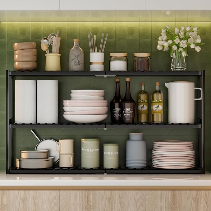 Extra Long Bathroom Organizer Storage Shelves 100% Bamboo Adjustable Height - Image 6