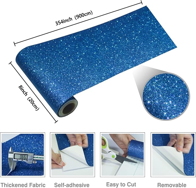 CRE8TIVE Blue Glitter Wallpaper Border Peel and Stick Wall Border Decorative - Image 8