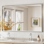 60'' x 36'' Large Beveled Silver Bathroom Vanity Mirror, Shatterproof Rectangle by QUEENFUN