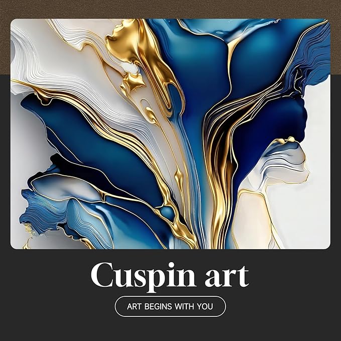 Extra Large Black Framed Gold and Blue Abstract Wall Art - Image 7