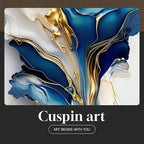 Extra Large Black Framed Gold and Blue Abstract Wall Art - Image 7