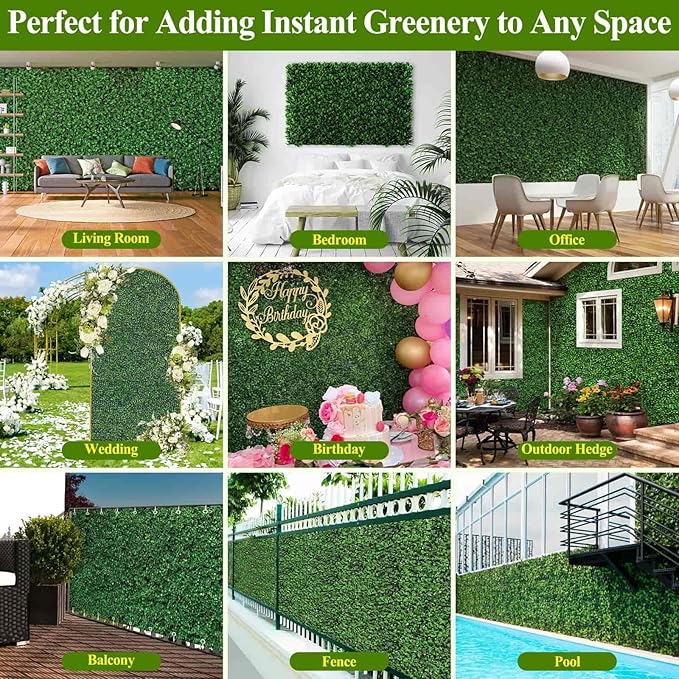 16 Pcs 10" X 10" Artificial Grass Wall Panels, UV-Resistant Fake Boxwood Panels - Image 4