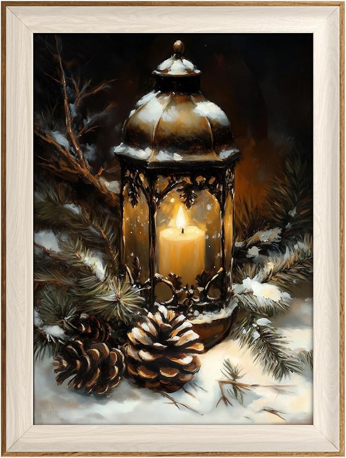 VIYYIEA Winter Framed Wall Art for Living Room, Oil Lamp Canvas Prints - Image 2