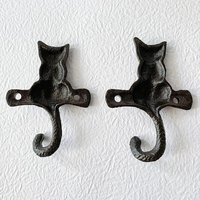 Rustic Cat-Shaped Decorative Wall Hook Rack Hangers - Image 7