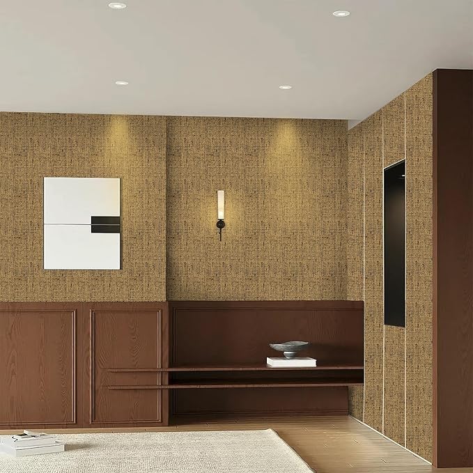 15.75"x590.6" Brown Wallpaper Peel and Stick Removable Grasscloth Textured Wall - Image 6