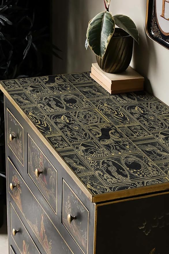 Erfoni 118"x17.7" Black and Gold Wallpaper Vintage Peel and Stick Wallpaper - Image 2