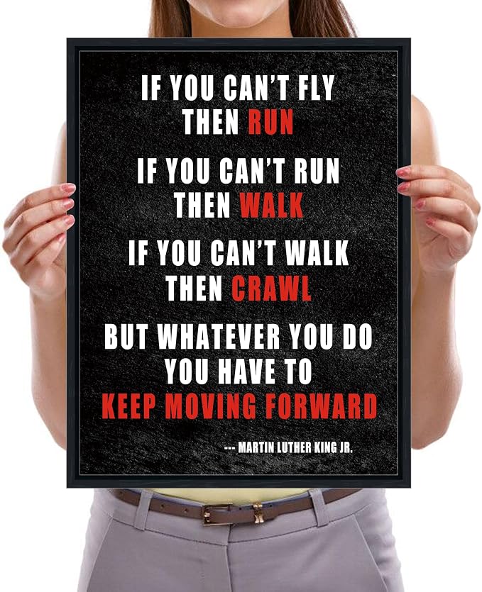 Pyradecor Black Framed Canvas Wall Art Keep Moving Forward Motivational - Image 5
