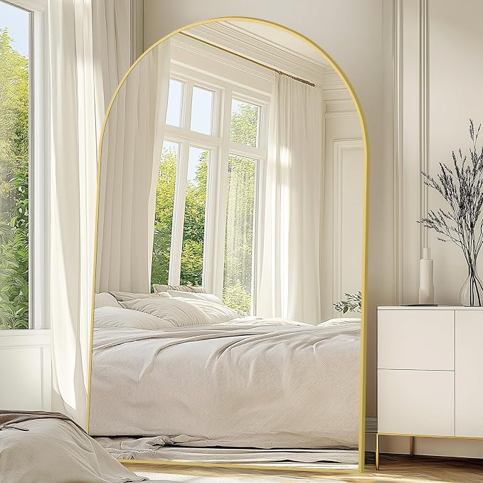 Arched Full Length Mirror with Stand, Extra Large Gold Full Length Body Mirror - Image 2