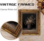 Vintage Gold Framed Wall Art Fall Dried Flowers Antique Vase Country Oil - Image 3