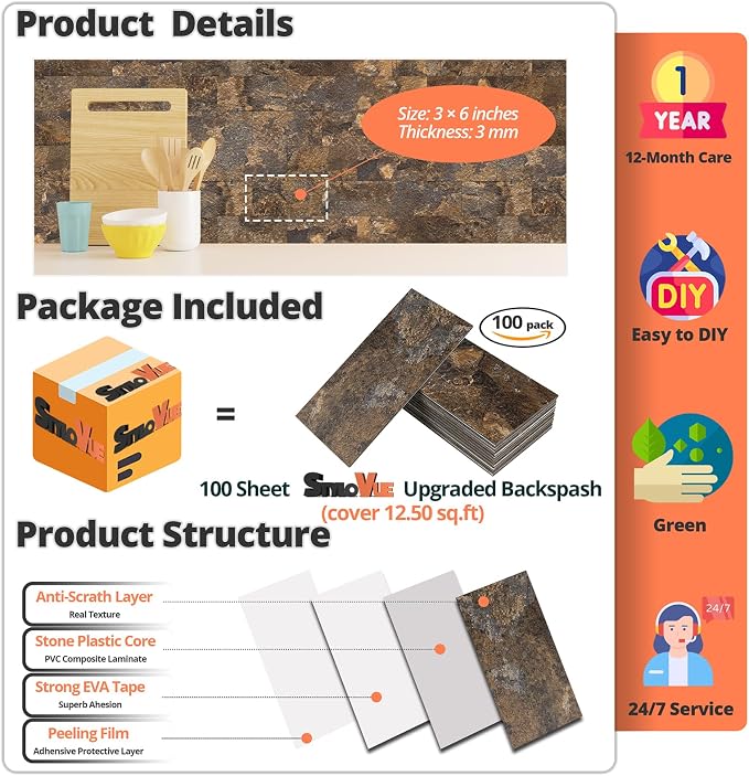 StyloVue 100 Pieces Peel and Stick Backsplash - Image 3