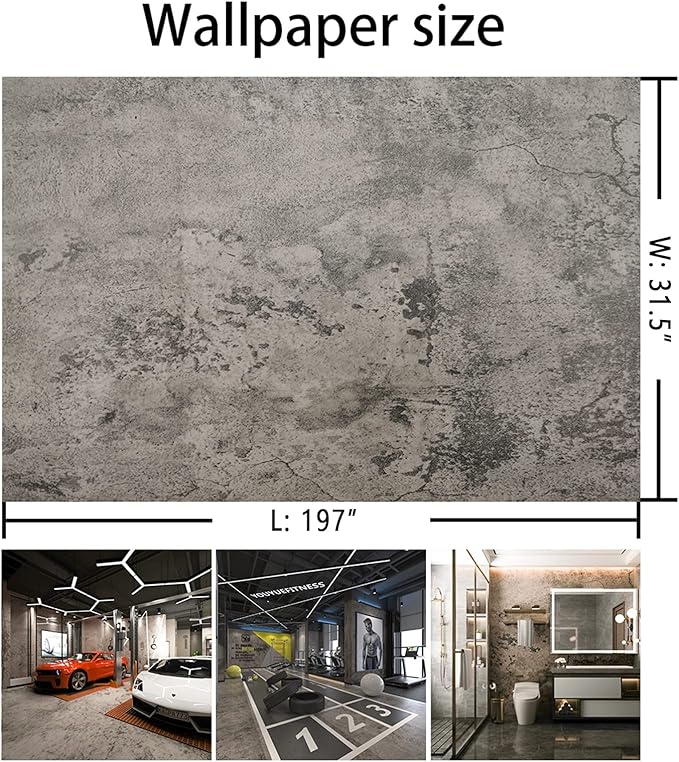 BAYYA Extra Wide Concrete Textured Wallpaper Peel Stick Light Grey Matte - Image 9