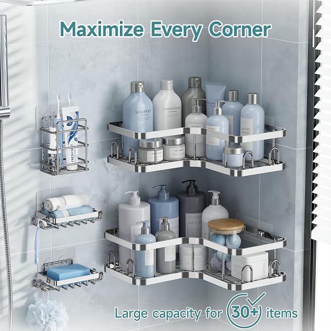 Veken Corner Shower Caddy 5-Pack, Advanced Rustproof Design, No Drilling - Image 5