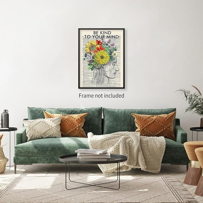 Be Kind To Your Mind Quote Poster Prints Mental Health Canvas Wall Art Vintage - Image 6