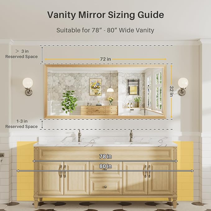 72x32 Inch Bathroom Mirror for Wall, Anti-Rust Oak Wood Grain Metal Framed - Image 2