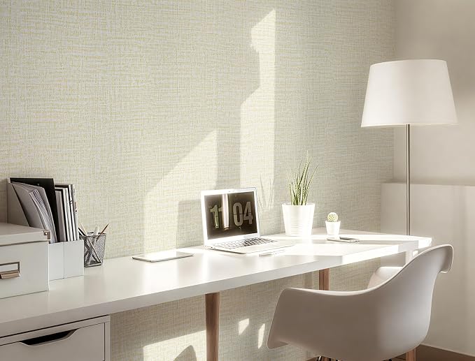 Guvana Grasscloth Peel and Stick Wallpaper Cream Textured Contact Paper Modern - Image 5