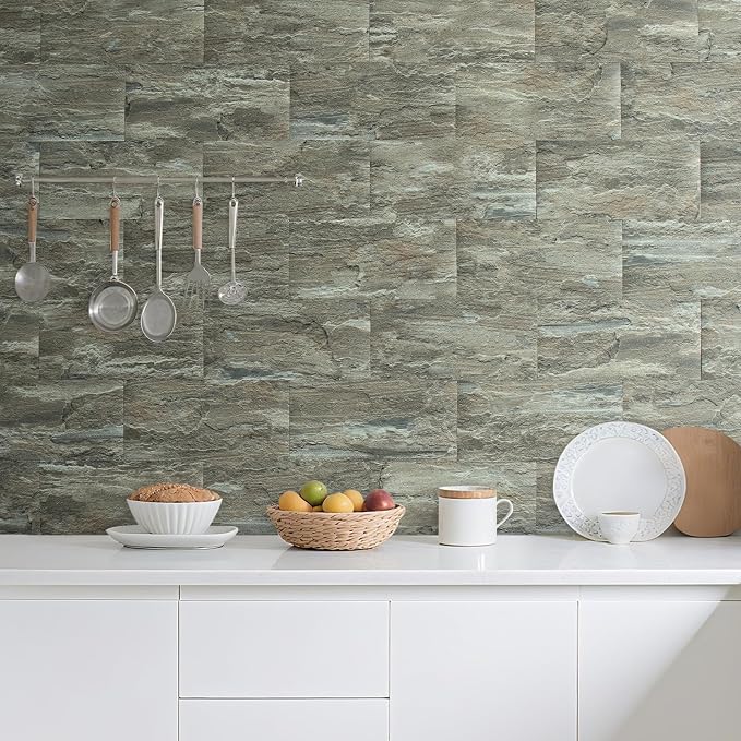 AULIGET 20-Piece Apache Brown Rock Peel and Stick Backsplash Wall Tiles - Image 7
