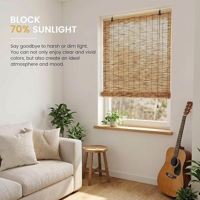 Outdoor Blinds Roman Shades for Windows Bamboo Roller Shades for Patio Porch - Image 2