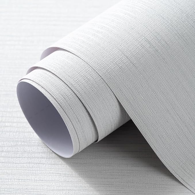Grasscloth Textured Wallpaper White Gray Linen Thick 24" X 394" Fabric Contact by osayhome
