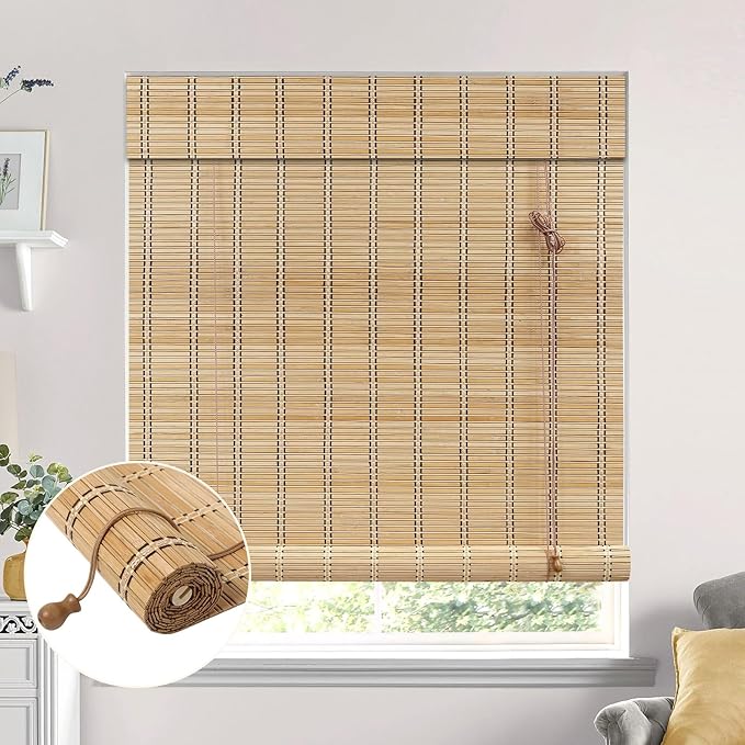 No Tool No Drill Bamboo Blinds for Interior Windows, Bamboo Shades for Indoor by EVOZEN
