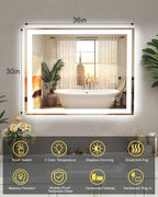 30x36 LED Bathroom Mirror with Lights, Super Bright Front & Backlit Vanity - Image 6