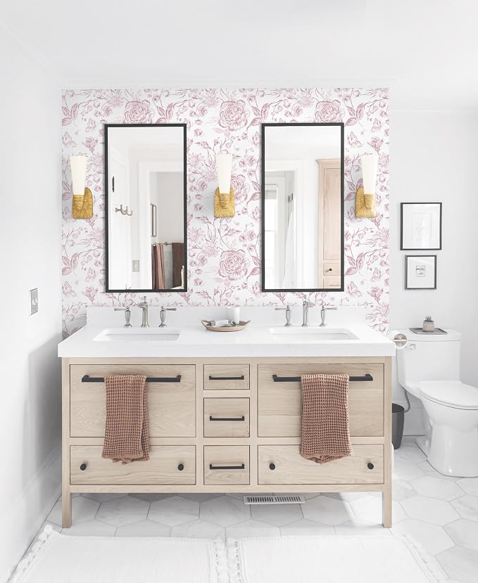 Yasinet Pink Floral Wallpaper Boho Peel and Stick Wallpaper Pink and White - Image 5
