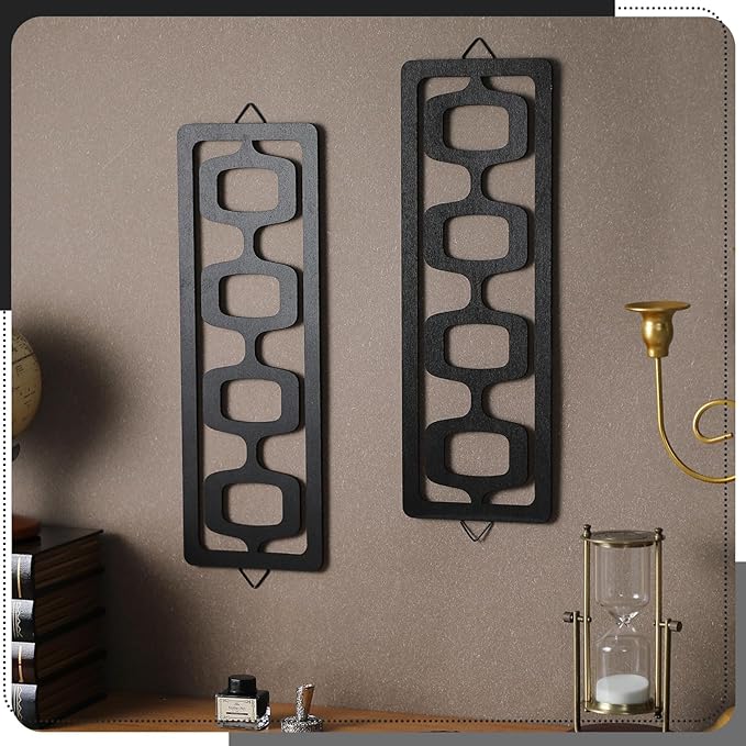 CroBlissful 2 Pcs Mid Century Modern Wall Art Wood Mid Century Elegance Decor - Image 3
