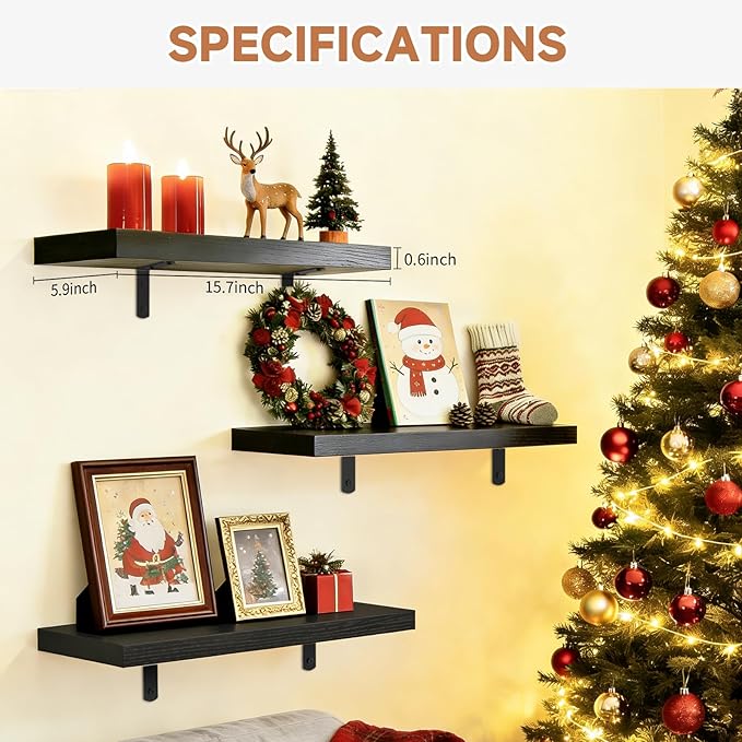 Easy Install Floating Shelves, 15.7 Inch Wall Mounted Wood Shelf, Hanging Shelf - Image 3