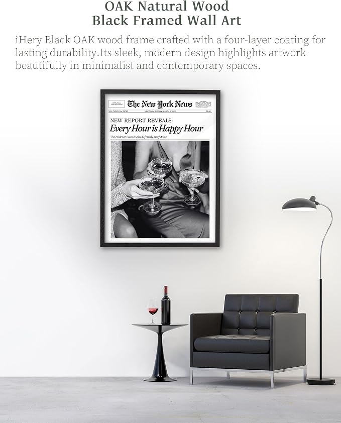 iHery Premium 16x20in Natural Black OAK Wood Trendy Every Hour is Happy Hour - Image 7