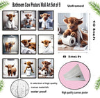 SEHSUVC Funny Bathroom Cow Posters Wall Art Set of 9, Vintage Brown Highland - Image 4