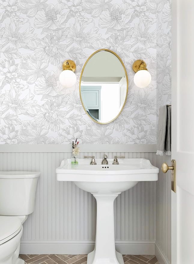 Ismoon Large Floral Peel and Stick Wallpaper Boho White/Grey Contact Paper - Image 7
