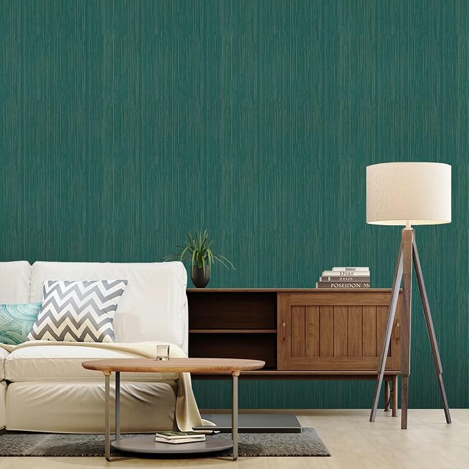 Teal Grasscloth Peel and Stick Wallpaper Vintage Texture Removable Waterproof - Image 4