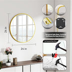 SCWF-GZ 24" Round Mirror Circle Wall Mounted Hanging or Against Wall Metal - Image 3