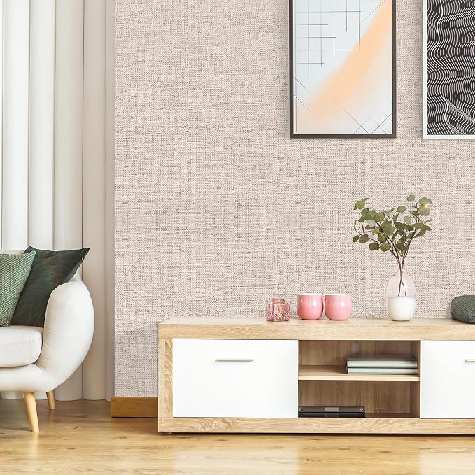 Beige Grasscloth Contact Paper 15.75x196.85inch Peel and Stick Wallpaper - Image 6