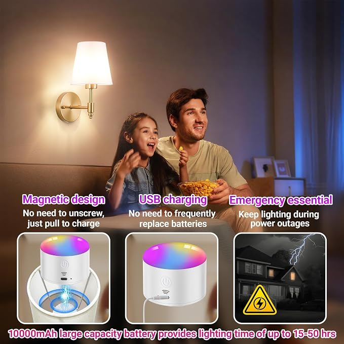 YHCDLAMP Battery Operated Wall Sconces Set of Two, Rechargeable Wireless Wall - Image 5