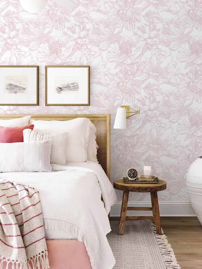 Ismoon Large Floral Peel and Stick Wallpaper Boho White/Pink Contact Paper - Image 8