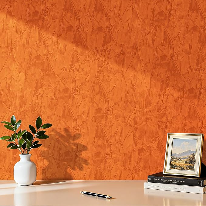 Orange Wallpaper Crushed Felt Velvet Wallpaper Peel and Stick Velvet Drawer - Image 6